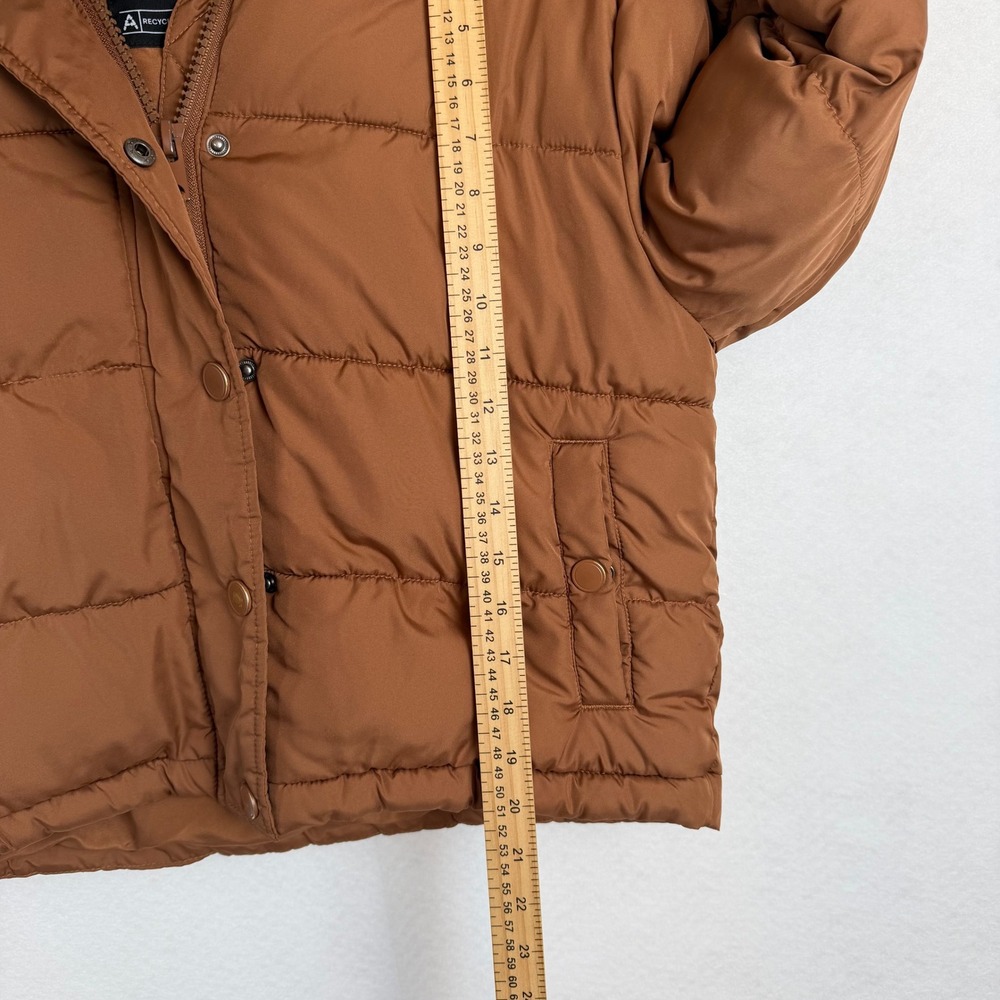 Aeropostale Remixed Down Puffer Jacket Womens Medium Brown Sherpa Crop Gorpcore - Picture 6 of 6